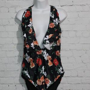 Women's Floral Deep V One Piece Swimsuit XL